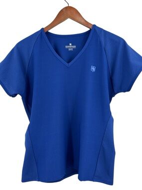 ROMFH Shirt Equestrian Drylite Active Riding Short Sleeve Mesh Back Blue